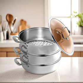 SOGA 2X 3 Tier 30cm Heavy Duty Stainless Steel Food Steamer with Glass Lid